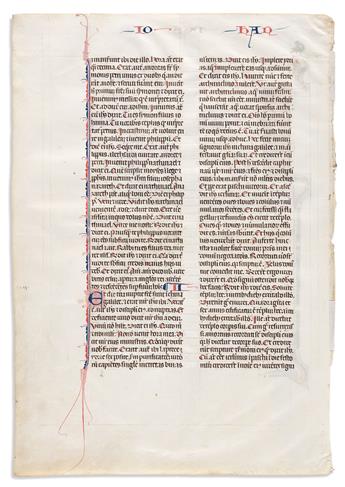 Medieval Manuscript Leaf. Gospel of John Incipit with Illumination.